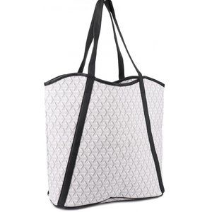 Diamond Print Tote Bag With Faux Leather Accents